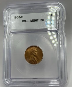 1950-S Lincoln Wheat Cent MS67 RD ICG - Picture 1 of 2