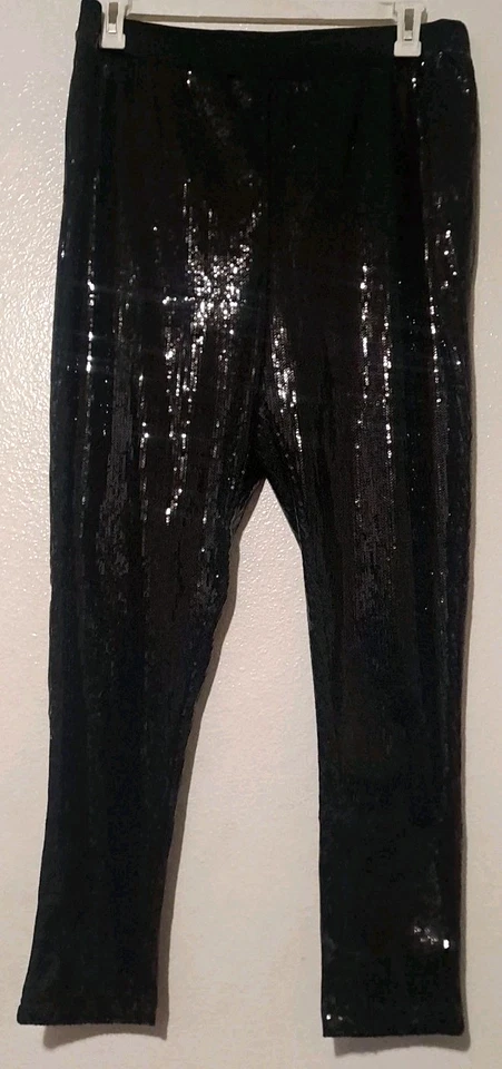 Pantalones elásticos de lentejuelas Roaman's cintura elástica talla 18/20 negros brillantes Foto 1 de 4