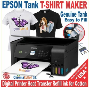 EPSON PRINTER SUPER TANK T-SHIRT MAKER COTTON INK + HEAT TRANSFER Bundle - Afbeelding 1 van 4