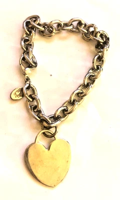 Pulsera Cookie Lee Big Link Cuelga Corazón Dije Starter Placa Plata 8.5 pulgadas Foto 1 de 4
