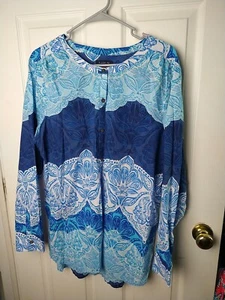 Lands End Woman 18 Shirt Blue Button Up Long Sleeve Casual Wear Pockets - Picture 1 of 9
