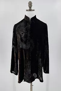 Harari Womens Black Brown Velvet Burnout Silk Blend One Button Cardigan Top Sz M - Picture 1 of 7