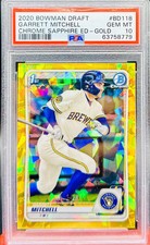 /15 Garrett Mitchell Gold Refractor 1st Bowman 2020 Bowman Draft Sapphire PSA 10