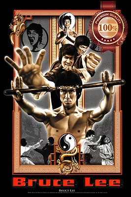 NEW BRUCE LEE CLASSIC HOLDING NUNCHUCKS HOME DECOR ART PRINT - PREMIUM POSTER Foto 1 de 4