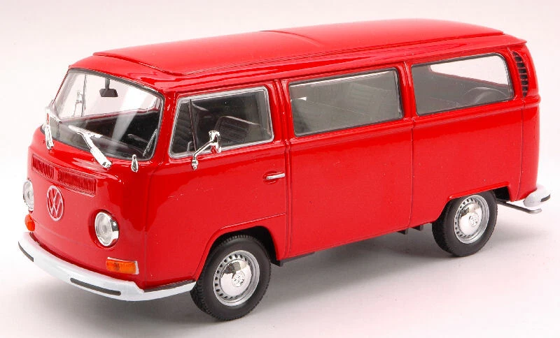 MODELLINO FURGONE EPOCA STATICO WELLY VW T2 BUS 1972 ROSSO MODELLISMO SCALA 1:24 - Immagine 1 di 2