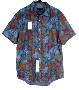 Tommy Hilfiger Men's Blue Floral Button-down Short Sleeve Shirt Size L - Picture 1 of 10