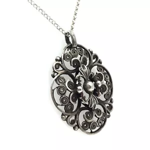 Catena Medallion Costume Antico 55cm con Ciondolo Argento Gioielli Collier Dirndl - Foto 1 di 11