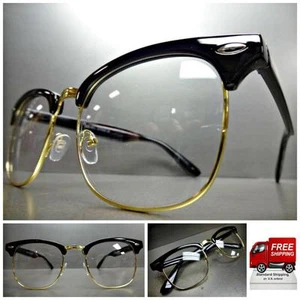 Mens Women CLASSIC VINTAGE RETRO Style Clear Lens EYE GLASSES Black & Gold Frame - Picture 1 of 7