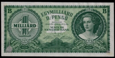 HUNGARY 100 000 000 000 000 000 000 P-137 1946 Milliard B Pengo AUNC RARE NOTE - Image 1 of 3