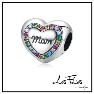 Charm Cuore multicolor Mamma Mom in argento 925 - Les Folies - Immagine 1 di 4