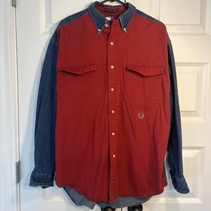 Vintage Tommy Hilfiger Mens Large Long Sleeve Denim Button Up Shirt Pockets - Picture 1 of 9