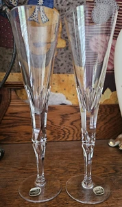 Pair Bohemia Crystal Cut Glass Champagne Flutes with original sticker - STUNNING - Picture 1 of 7