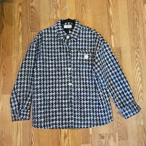 Designer Tweed Jacket Size Large Black White Silver Houndstooth Designer Jacket - Picture 1 of 6