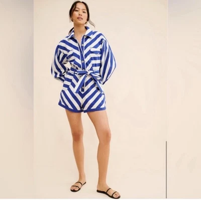 Mameluco Farm Rio Rayas Azul y Blanco Talla XL Cinturón Botón Frente Playa Botón $260 Foto 1 de 4