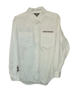 Camisa Harley-Davidson Para Hombre Mediana Blanca Abotonada Manga Larga Logo Bordado - Imagen 1 de 9