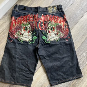 Vintage Christian Audigier Shorts Herren Größe 33 Taille bestickt Totenkopf Rose - Bild 1 von 14