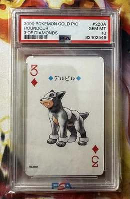 2000 Japanese Pokémon Houndour 3 of Diamonds Gold Playing Card PSA 10 Gem Mint - Image 1 of 2