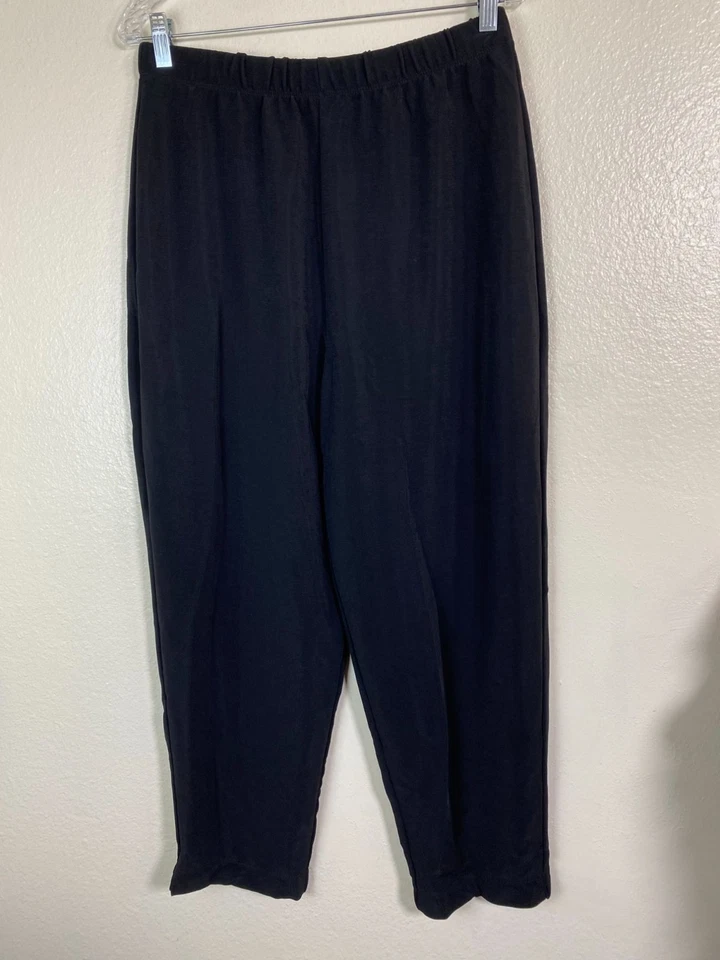 Pantalones Susan Graver para mujer negros talla grande Petite tejido líquido elástico Foto 1 de 4