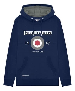 Lambretta Mens Navy Logo Classic Pull Over Sweatshirt Hooded Hoodie - Picture 1 of 4