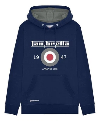 Lambretta Mens Navy Logo Classic Pull Over Sweatshirt Hooded Hoodie - Image 1 of 4