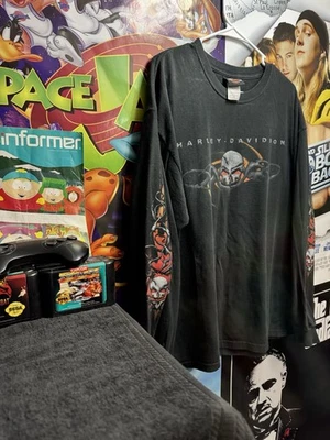 Y2K Harley Davidson Long Sleeve Flame Sleeve🔥🔥 XL 2005 Print On Sleeve Vintage - Image 1 of 4