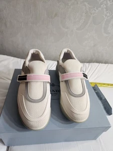 Prada Shoes Womens Size 38 White Silver Sport Knit 2 Sneakers Italy Box - Picture 1 of 16