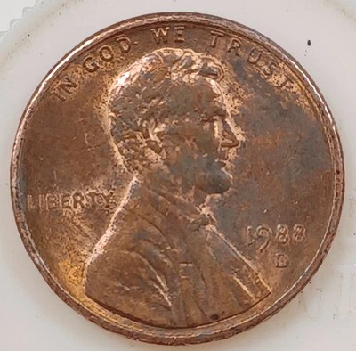 Centavo Lincoln 1988-D sin "FG" (RDV-005) error ancho AM rojo marrón Foto 1 de 4