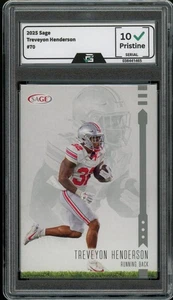 TreVeyon Henderson 2025 Sage Football Rookie Graded 10 Gem Mint 💎 #70 RC - Picture 1 of 2