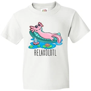 Inktastic Relaxolotl- Cute Axolotl On Summer Vacation Youth T-Shirt Relax Pun - Picture 1 of 8