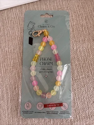 Miami Chains & Co. Phone Charm Pastel Beads Strap Wristlet Pink Yellow Blue NEW - Image 1 of 4