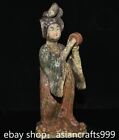 14.4" Stare Chiny Tang sancai Ceramika Dynastia Tang Kwiat Belle Beat a Drum Statue