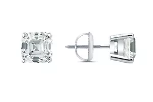 Pendientes de diamantes creados con corte Asscher de 1 quilate tachuelas de oro blanco real de 18 quilates tornillo de cesta - Imagen 1 de 3