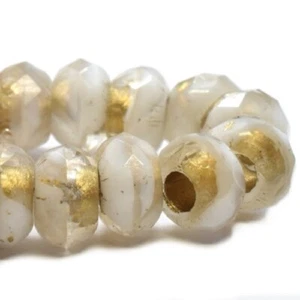 1211, blanco con forro de oro, 6x9 mm, 5 cuentas de rodillo de agujero grande, (Lr6) - Imagen 1 de 1