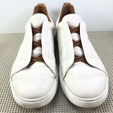 Ermenegildo Zegna Couture Triple Stitch Sneakers Size 10 US White Leather Brown