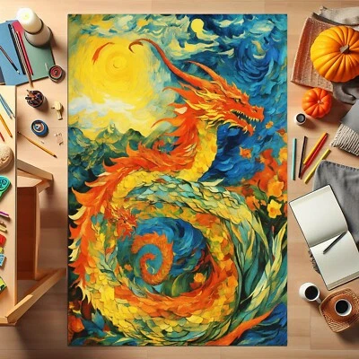 Tapete Dragão, Tapete Dragão Japonês, Tapete Azul, Tapete Animal, Tapete Decoração Animal, Vida - Imagem 1 de 4