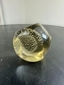 MCM American Cut Block Frozen Thimble Paperweight Bubble Center Yellow Gift Idea - Picture 1 of 7