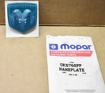 Placa de identificação Mopar KS76SPP Ram Head capô turquesa 1994-1998 Dodge Caravan fabricante de equipamento original, nos - Imagem 1 de 2