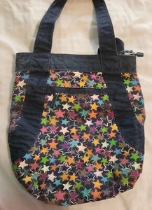 Vintage Womens Roomy Denim Canvas Shoulder Bag Stars Unbranded Bohemian Boho - Picture 1 of 5
