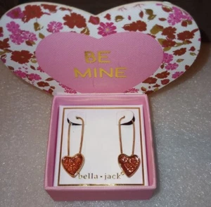 Bella Jack Pink Heart Gold Tone Earrings Valentine's Day - Picture 1 of 3