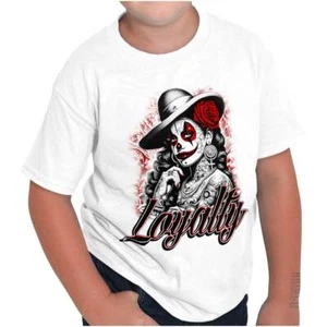Cool Urban Loyalty Tattooed Chicana Clown Youth Crewneck T Shirts Boy or Girl - Picture 1 of 7