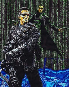 Original ink art Neo vs T-800 the Matrix vs the Terminator - Picture 1 of 2