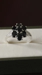 Beautiful Sterling Silver Black Spinel (3.50Ct) Floral 7 Stone Ring - Picture 1 of 6
