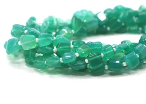 Natural Green Onyx Gemstone, 14" Long Smooth Nugget Shape Beads Size 5x7-8x11 MM - Picture 1 of 4