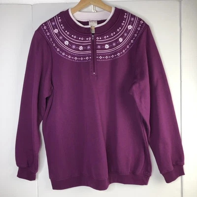 Sudadera Suéter BLAIR Mujer Floral Fair Isle L Púrpura 1/4 Cremallera Mezcla Algodón Foto 1 de 4