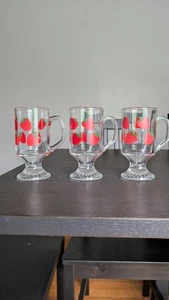Vintage Libbey Strawberry Drinking Glasses Lot Of 3 Tumblers 1970s With Handle - Picture 1 of 7
