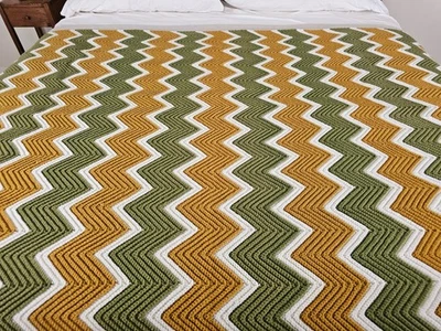 Manta grande hecha a mano tejida tiro afgano verde tostado Chevron 96" x 56" vintage Foto 1 de 4