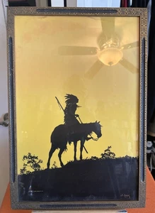 Indianerhäuptling Silhouette Druck signiert von B. Major 1915 Original Rahmen.  11x16 - Bild 1 von 6