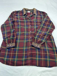 Allison Daley Women’s Button Front Plaid Blouse Size 18W Long Sleeve Paisley - Picture 1 of 6
