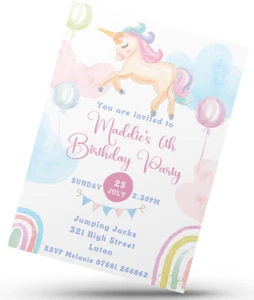 10 x Unicorn Birthday Party Invitations Personalised Invites Girls Children Kids - Picture 1 of 2