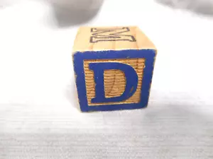 Vintage Wooden Alphabet Toy Blocks Yellow Q Blue D 1-1/4 x 1-1/4" 1 Block Cube - Picture 1 of 12